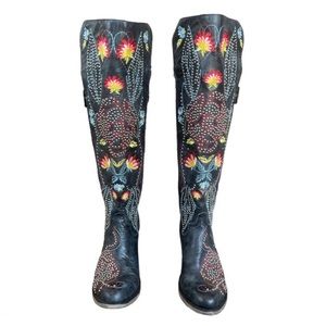 LANE Knee High Black Embroidered
Studded Boots